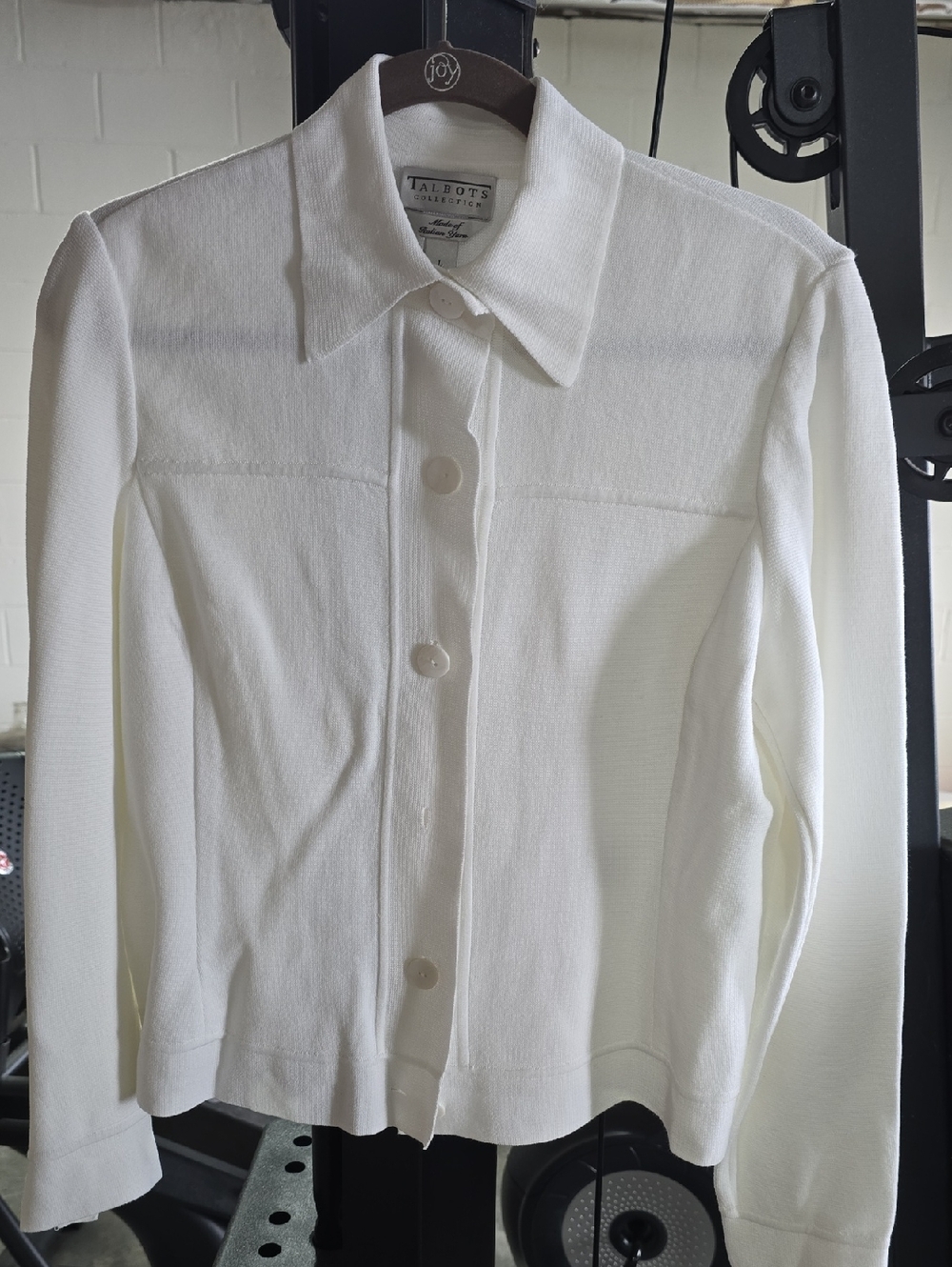 Talbots White Button-Front Collared Knit Jacket